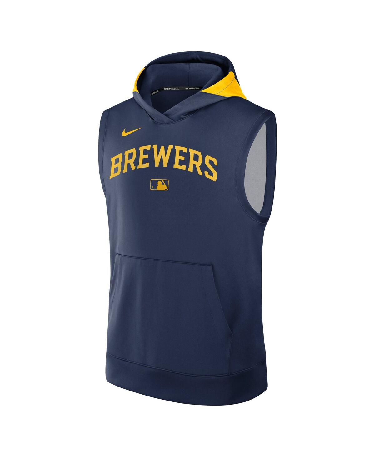 Nike Milwaukee Brewers Authentic Collection Menâs  Men's Dri-fit Mlb Sleeveless Pullover Hoodie In Blue