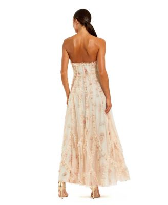 Women's Mesh Micro Ruffle Strapless Gown