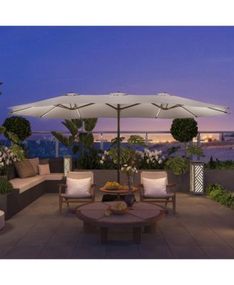 15 ft Solar LED Double Sided Twin Outdoor Patio Market Umbrella with Base Weight Included
