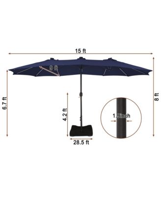 15 ft Solar LED Double Sided Twin Outdoor Patio Market Umbrella with Base Weight Included