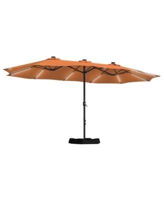 15 ft Solar LED Double Sided Twin Outdoor Patio Market Umbrella with Base Weight Included