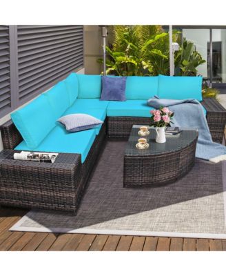 6PCS Rattan Furniture Sectional Sofa Set w/ Cushions