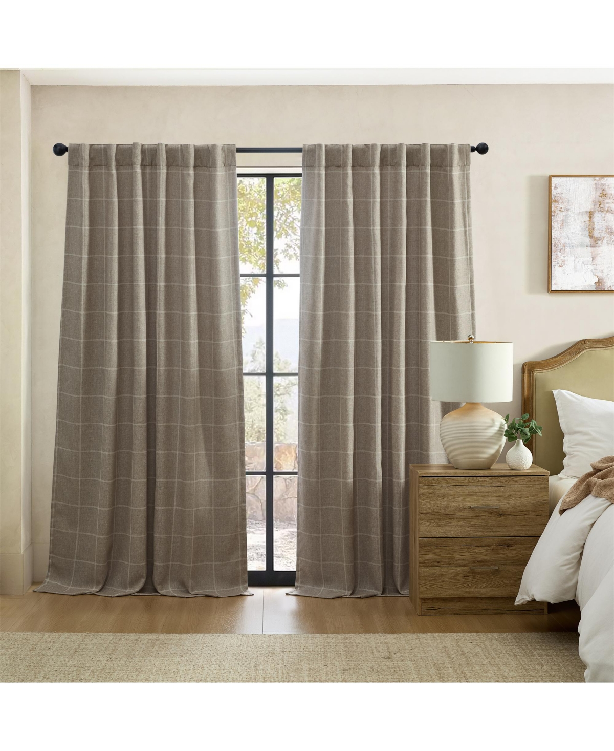 Sawyer Windowpane Plaid Blackout Window Curtain Panel - Gray