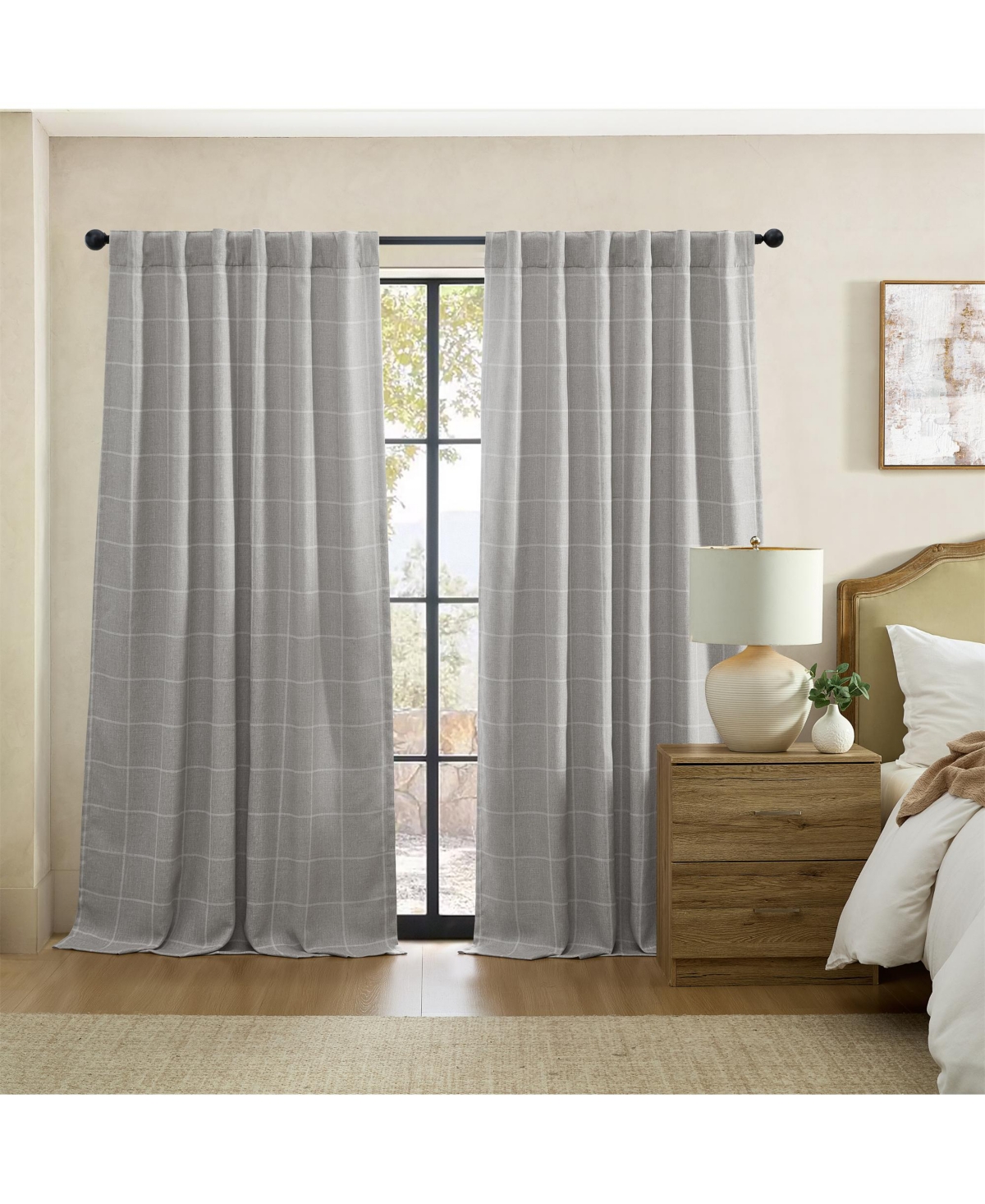 Sawyer Windowpane Plaid Blackout Window Curtain Panel - Gray
