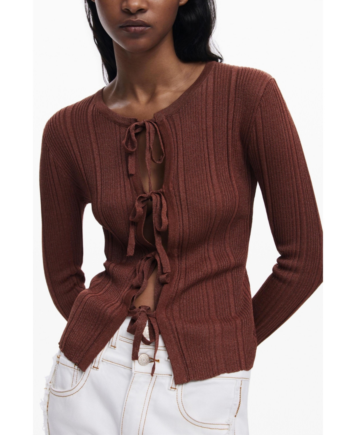 Desigual Women's Shiny Bow Cardigan In Brown