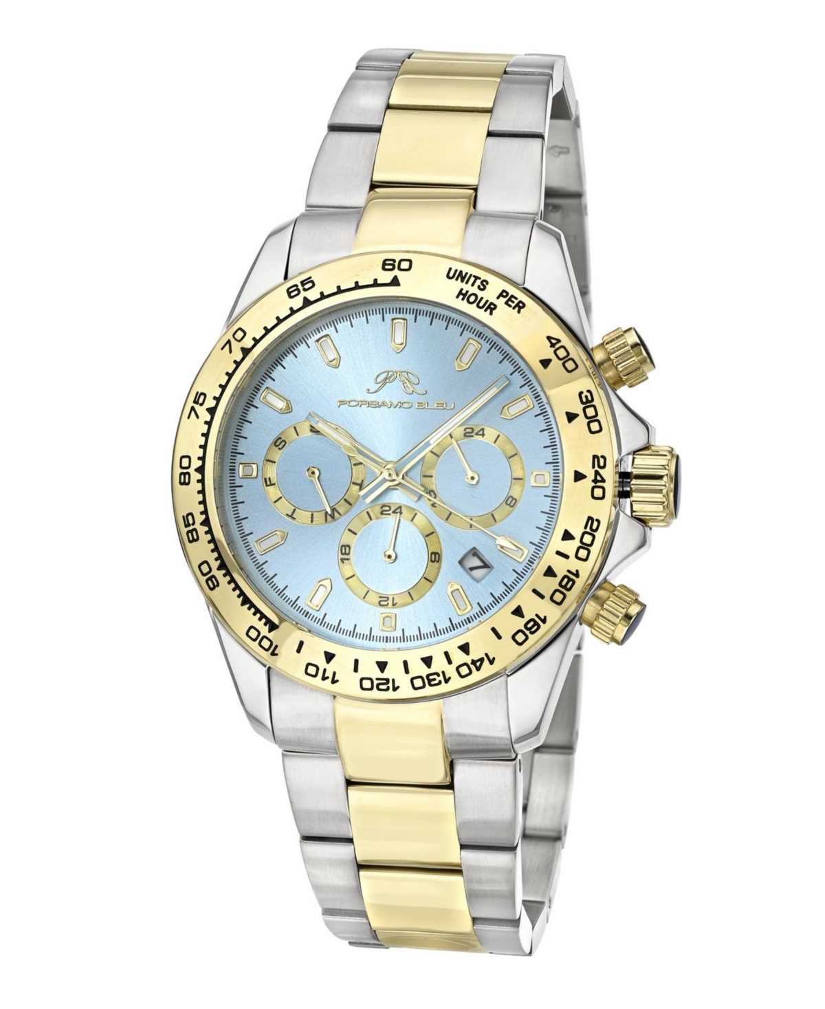 Preston Stainless Steel Two Tone & Ice Blue Men's Watch 1036CPRS - Gold, silver and ice blue