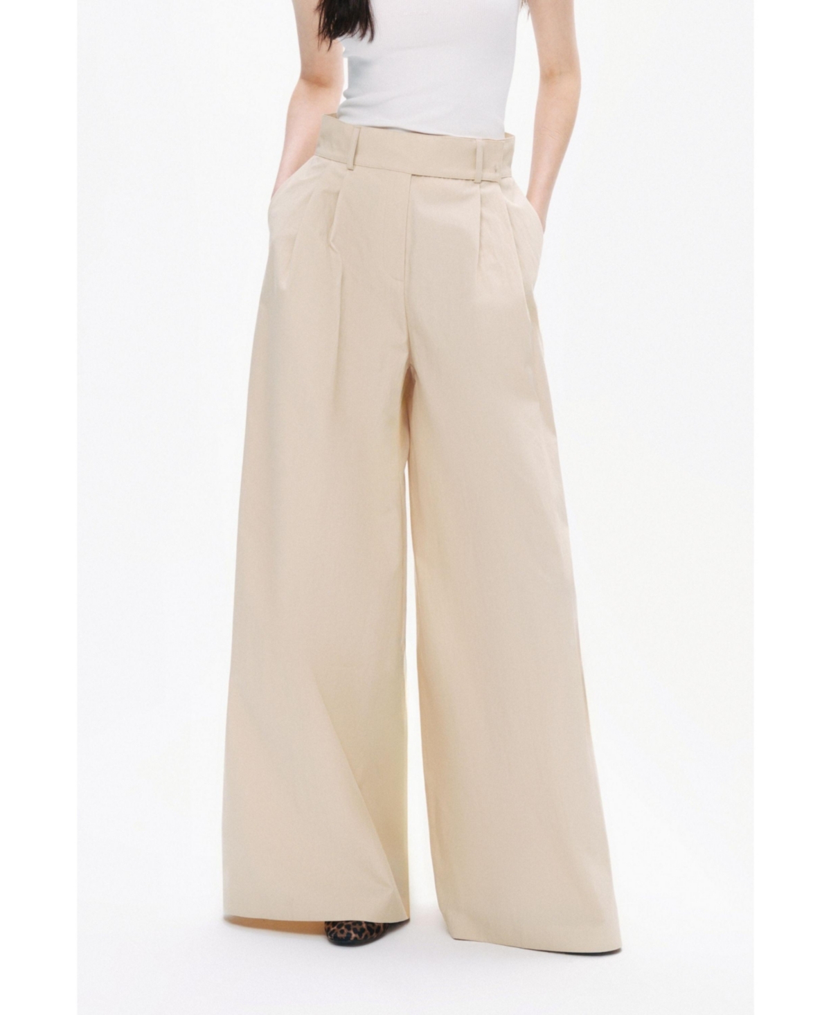 Women's Double Pleated Pants - Beige