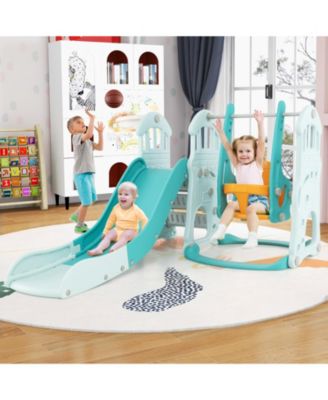Toddler Slide and Swing Set  with Extra-long Slide Height Adjustable Swing Basketball Hoop and Climber