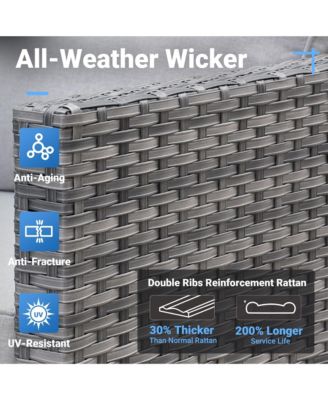 9 Piece Outdoor Patio Furniture with 3 Seat Sofa,All Weather Wicker Coversation Set with Swivel Rocking Chair,Balcony Sofa Set with Solar Nesting Tables and 54&#39;&#39; Fire Pit for Outside Porch Backyard Pool