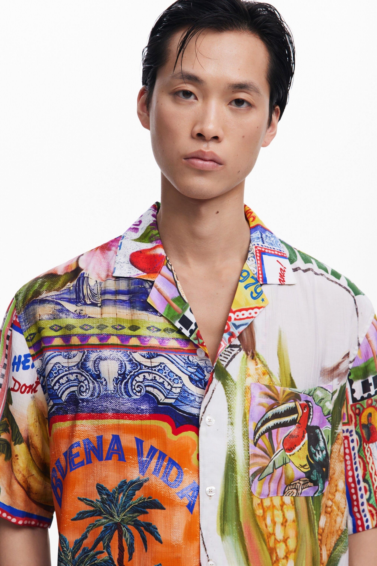 DESIGUAL MEN'S SHORT-SLEEVE POSTCARD SHIRT 