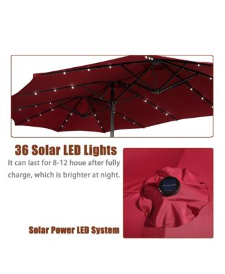 15ft Rectangular Double-Sided Solar LED Outdoor Patio Market Umbrella with Base Included