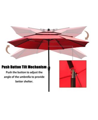 10 ft 3-Tier Outdoor Patio Market Umbrella with Double Air Vent and Push Button Tilt