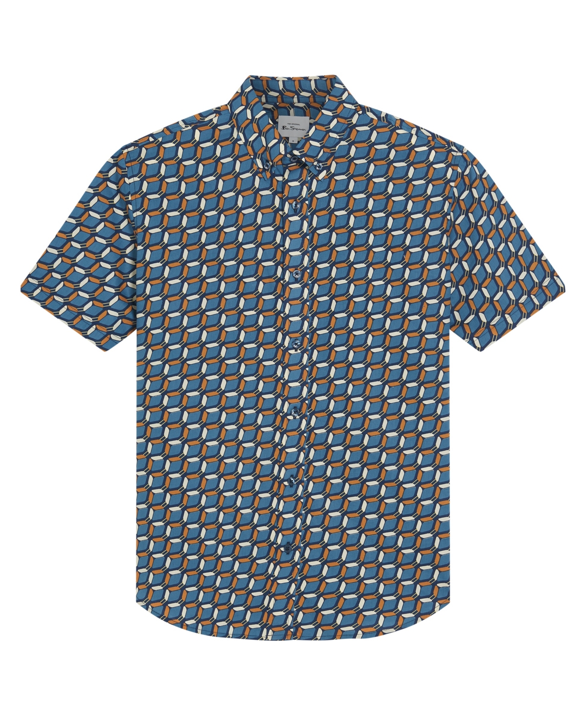 Men's Retro Geo Print Short Sleeve Shirt - Royal