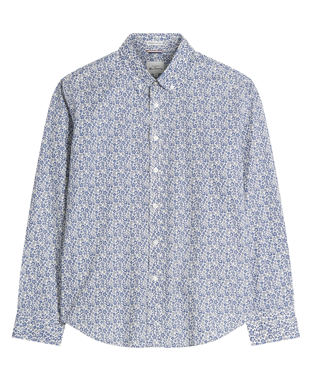 Men's Mono Floral Print Long Sleeve Shirt - Blue