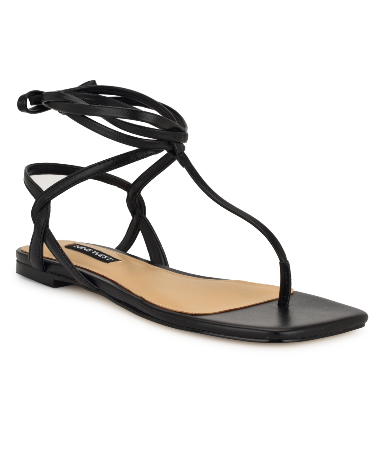 Nine West Women's Norta T-strap Tie-up Flat Sandals In Black