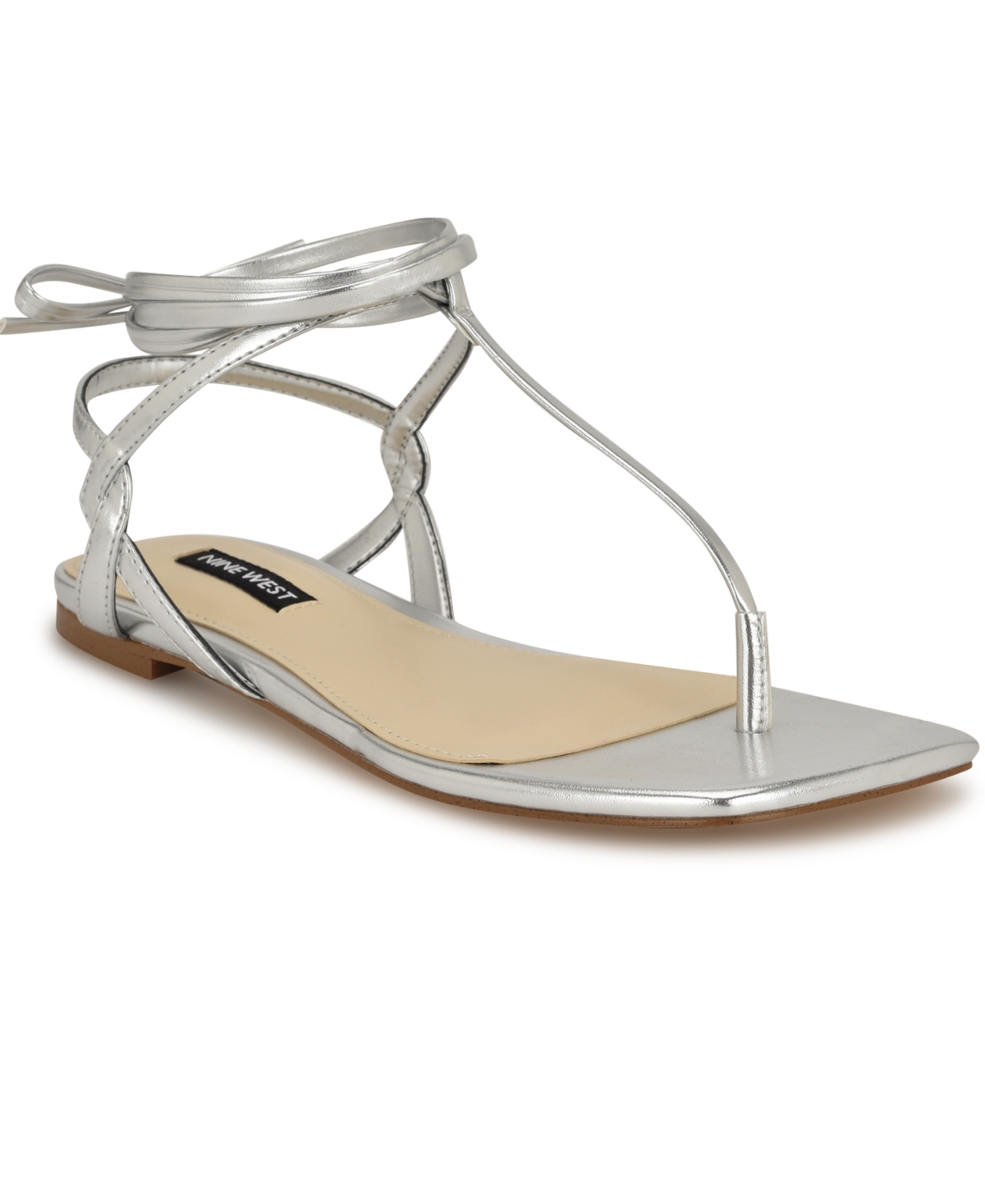 Women's Norta T-Strap Tie-Up Flat Sandals - Silver