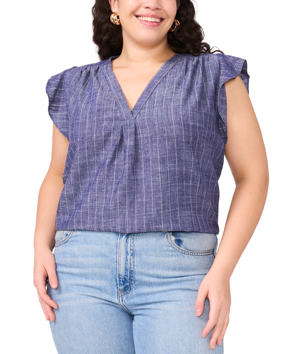 Shop Vince Camuto Plus Size V-neck Ruffle Sleeve Blouse In Cool Waters