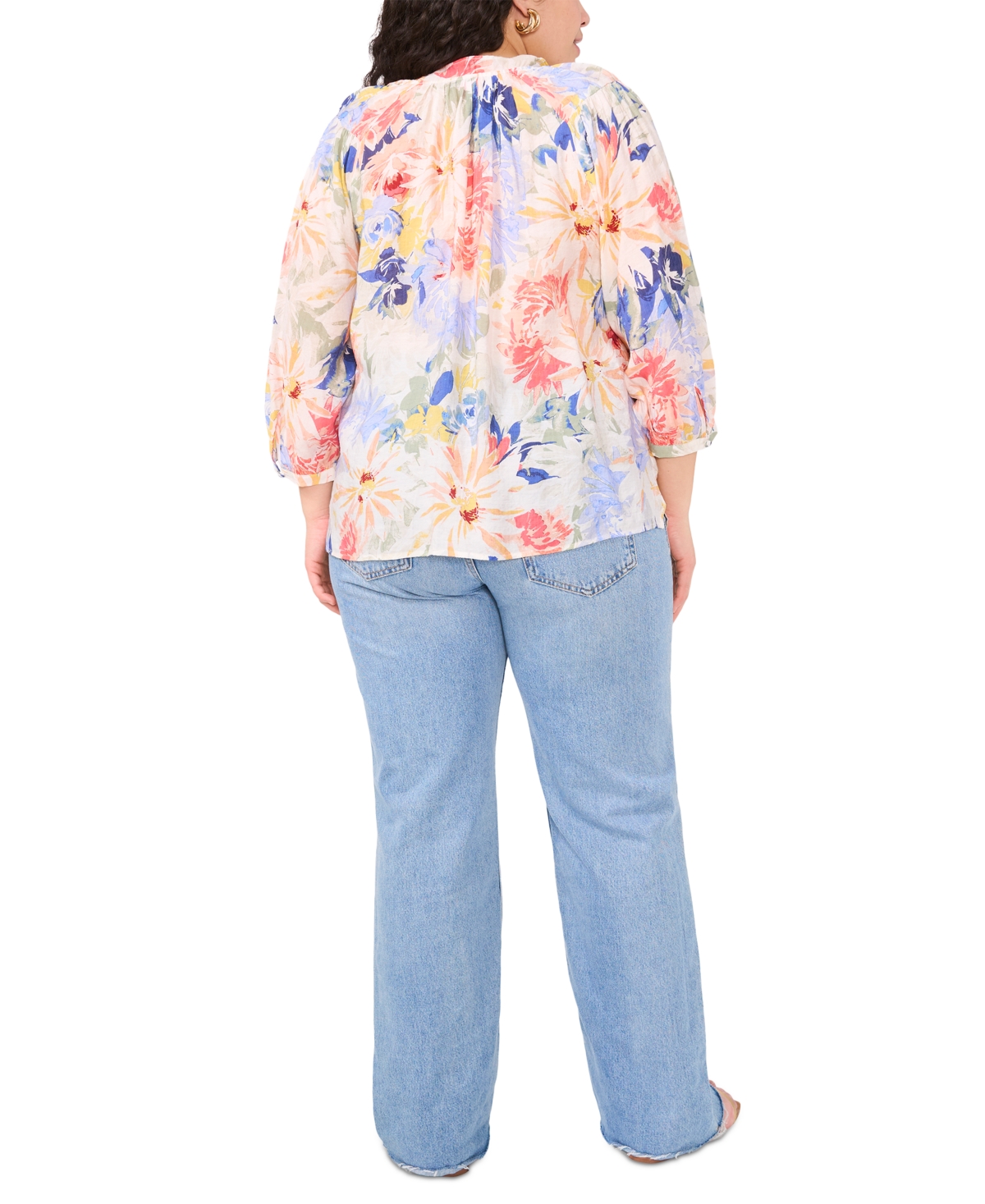 VINCE CAMUTO PLUS SIZE RUFFLE-NECK PEASANT TOP 