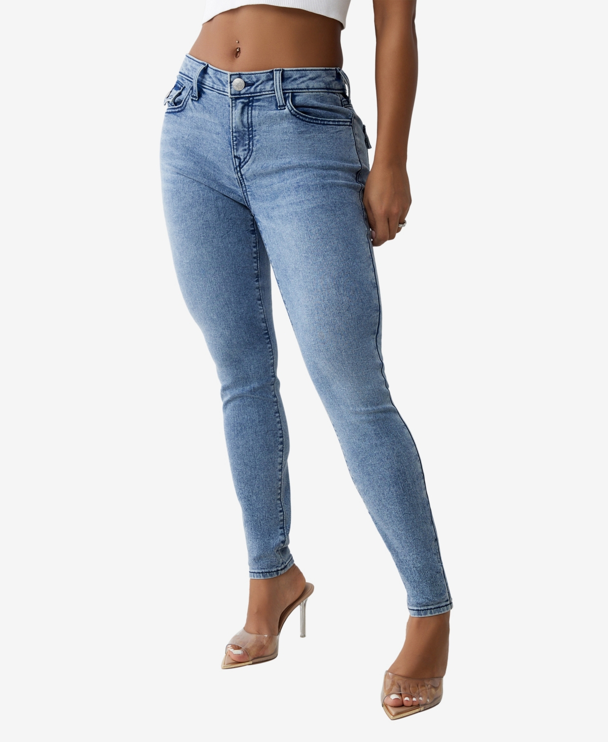 TRUE RELIGION WOMEN'S JENNIE MID RISE FLAP SKINNY JEANS 