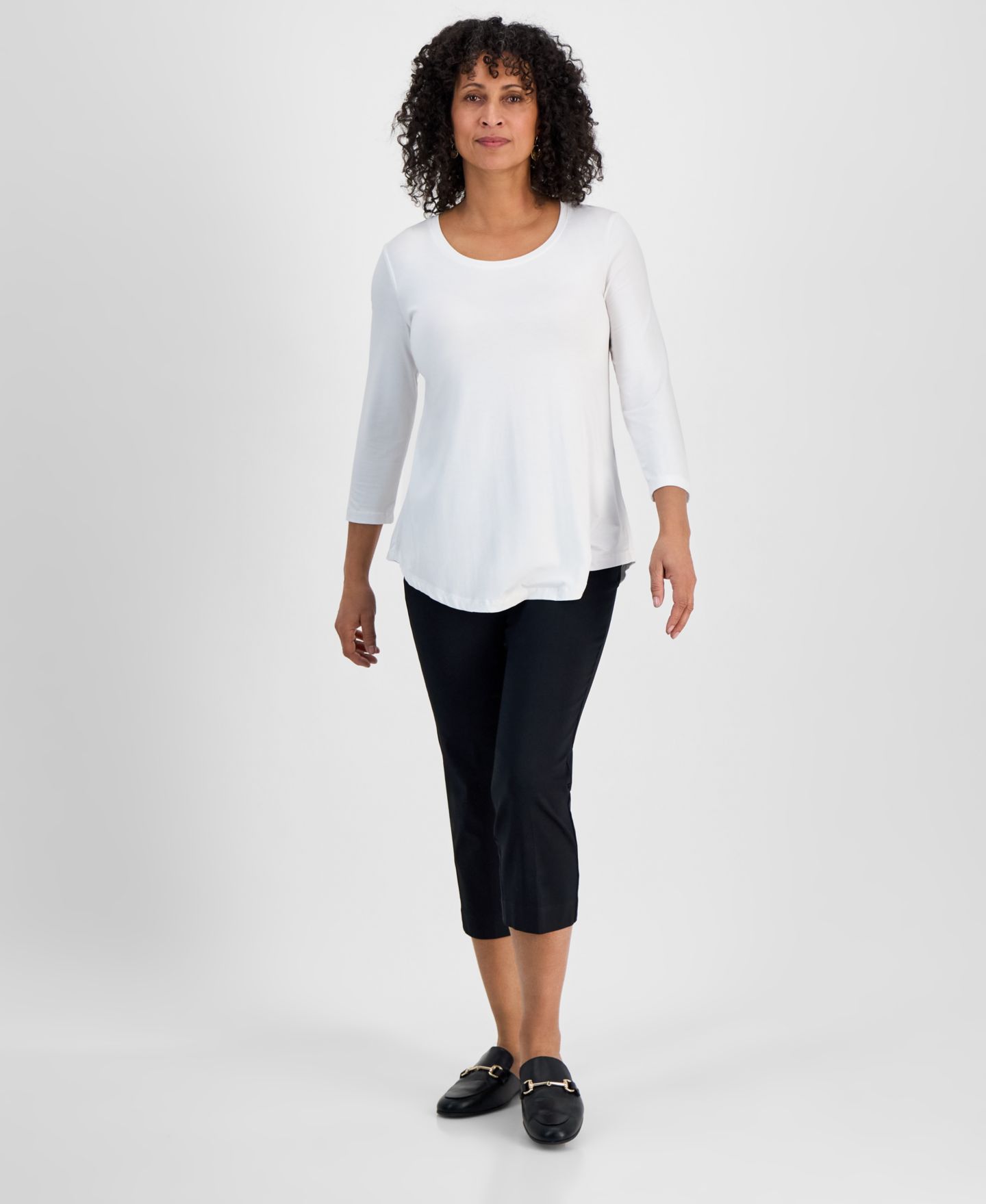 Женский топ JM Collection 3/4-Sleeve Scoop Neck, цвет: Яркий белый — фото 2