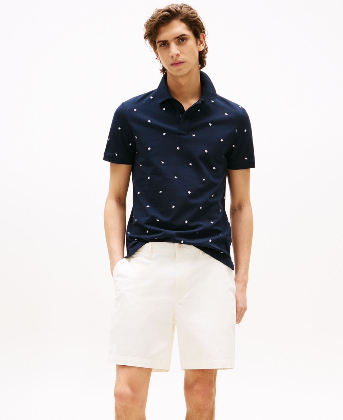 Tommy Hilfiger Men's All Over Star Print Polo Shirt In Blue