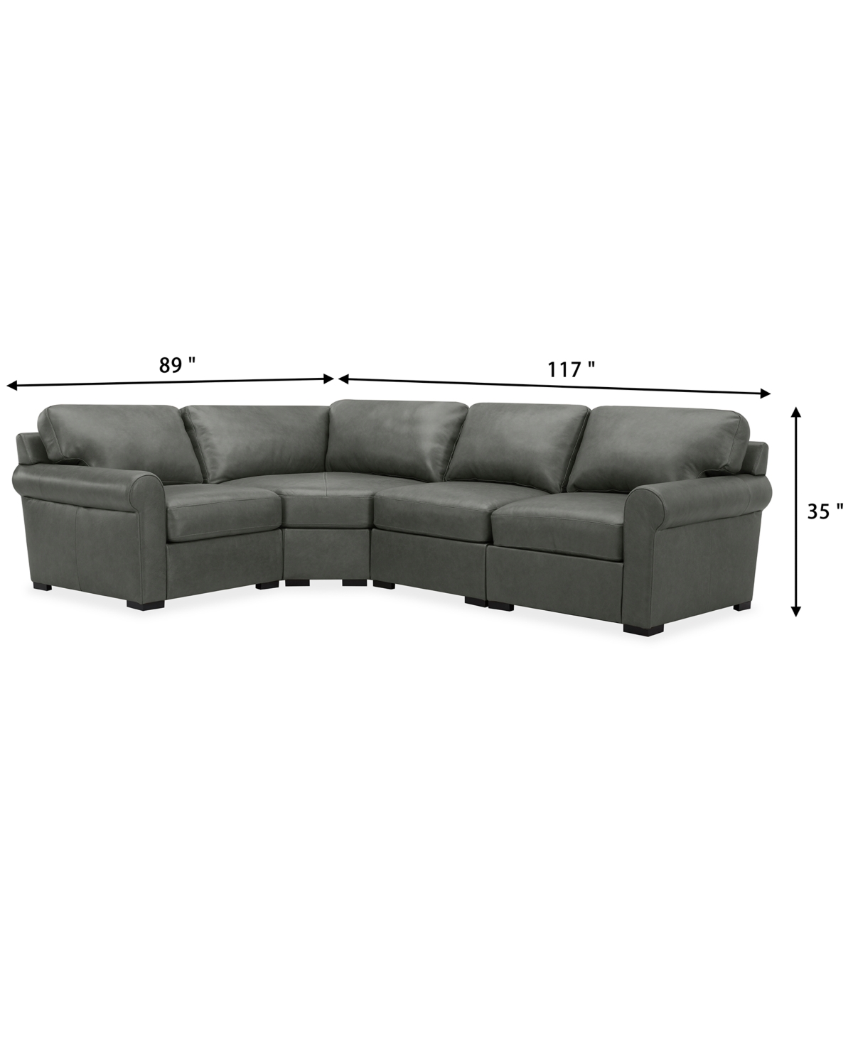 Macy's Radley Roll Arm 117" 4-pc. Leather Wedge Corner L Sectional, Exclusively At