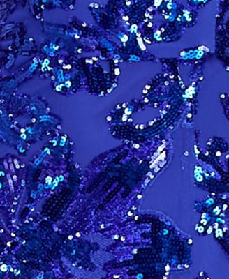 Juniors' One-Shoulder Floral-Sequin Gown