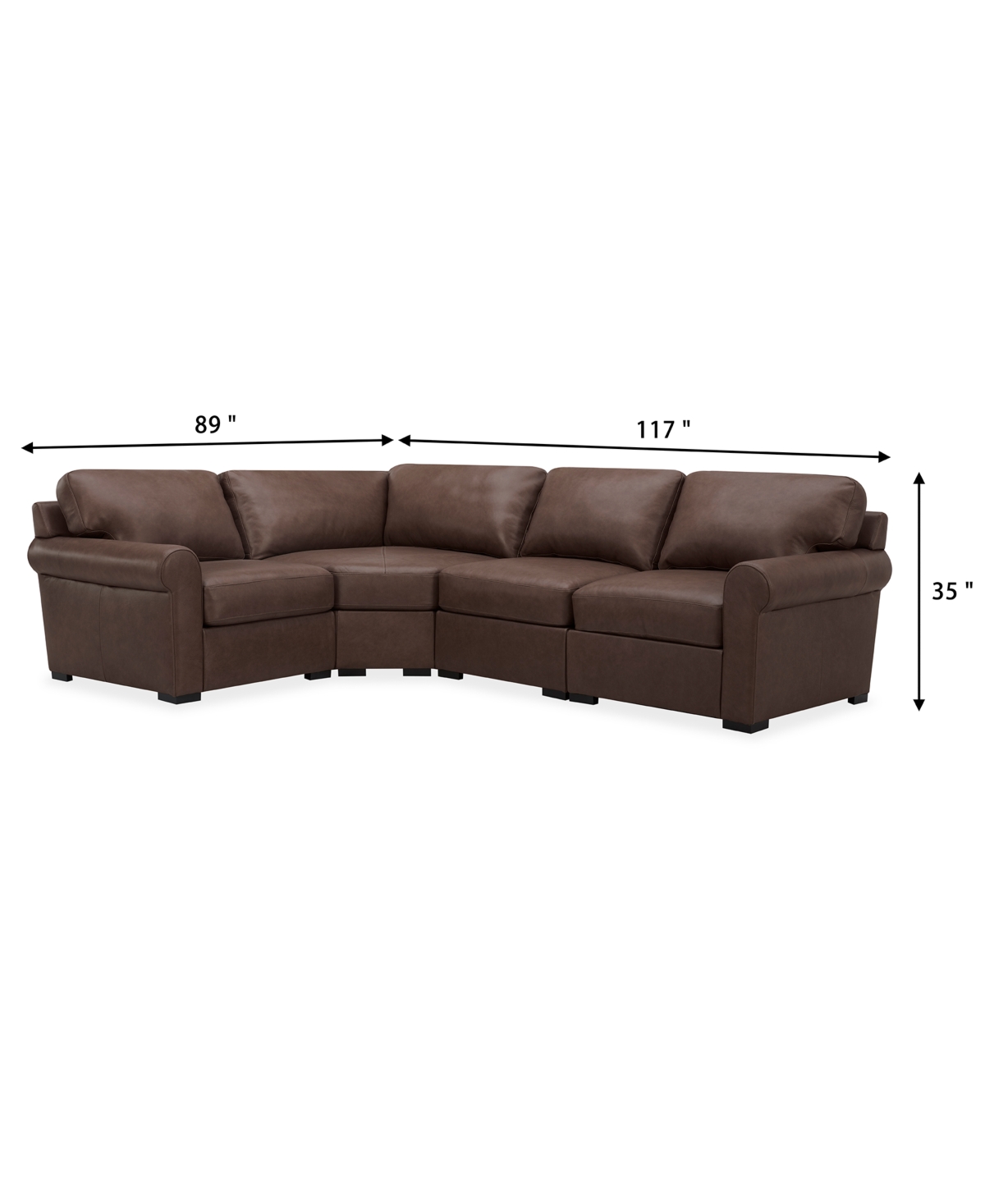 Macy's Radley Roll Arm 117" 4-pc. Leather Wedge Corner L Sectional, Exclusively At