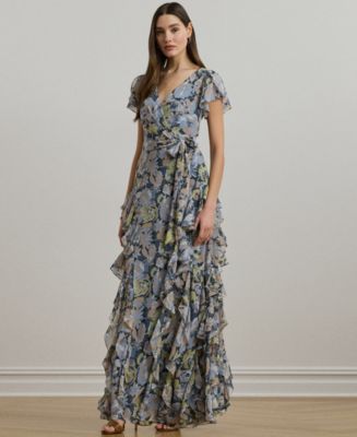 ラルフローレン★Ruffle-Trim llic Chiffon Gown Lauren Ralph Lauren Women's Ruffle-Trim Metallic Chiffon