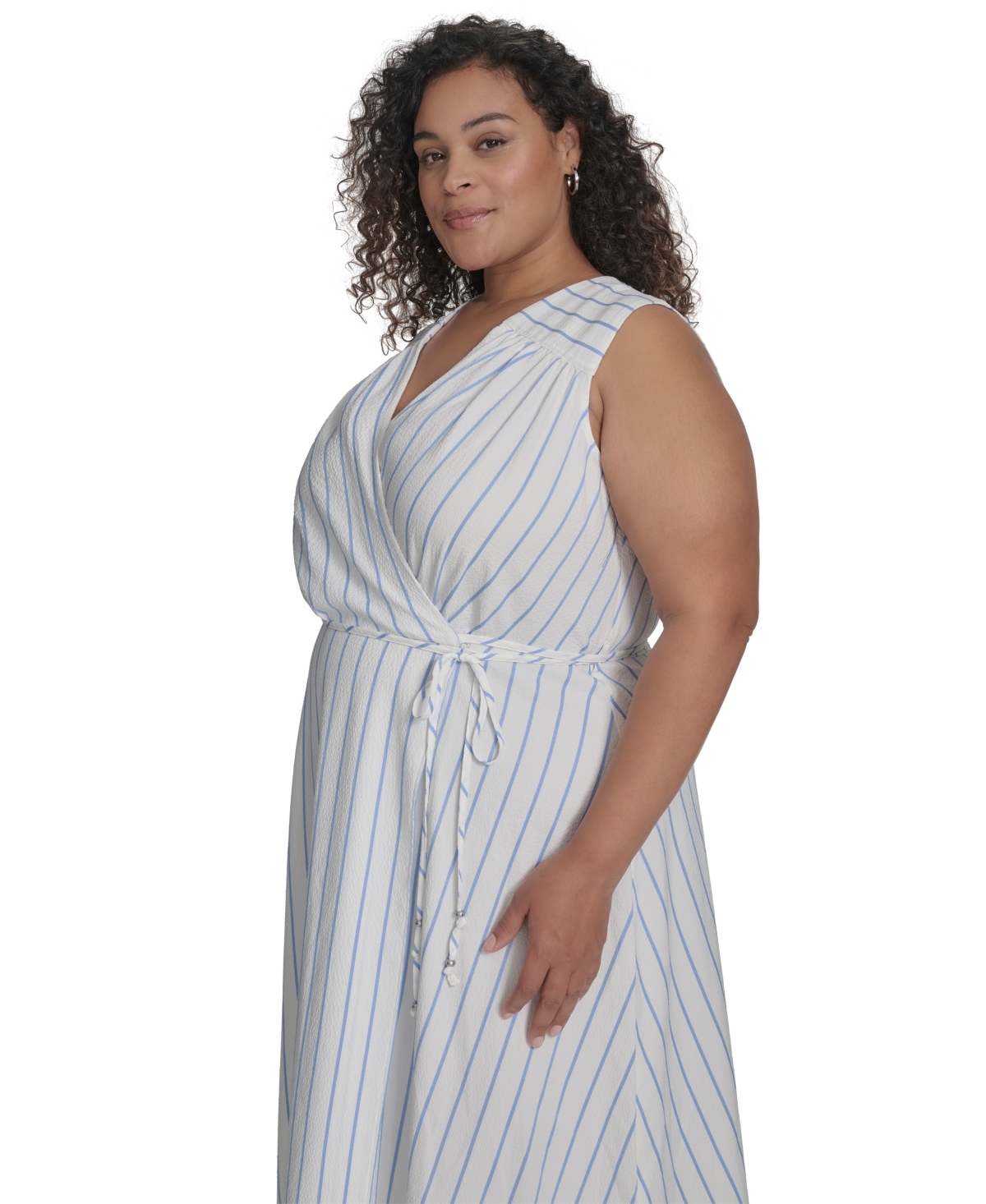CALVIN KLEIN PLUS SIZE STRIPED FAUX-WRAP MAXI DRESS 