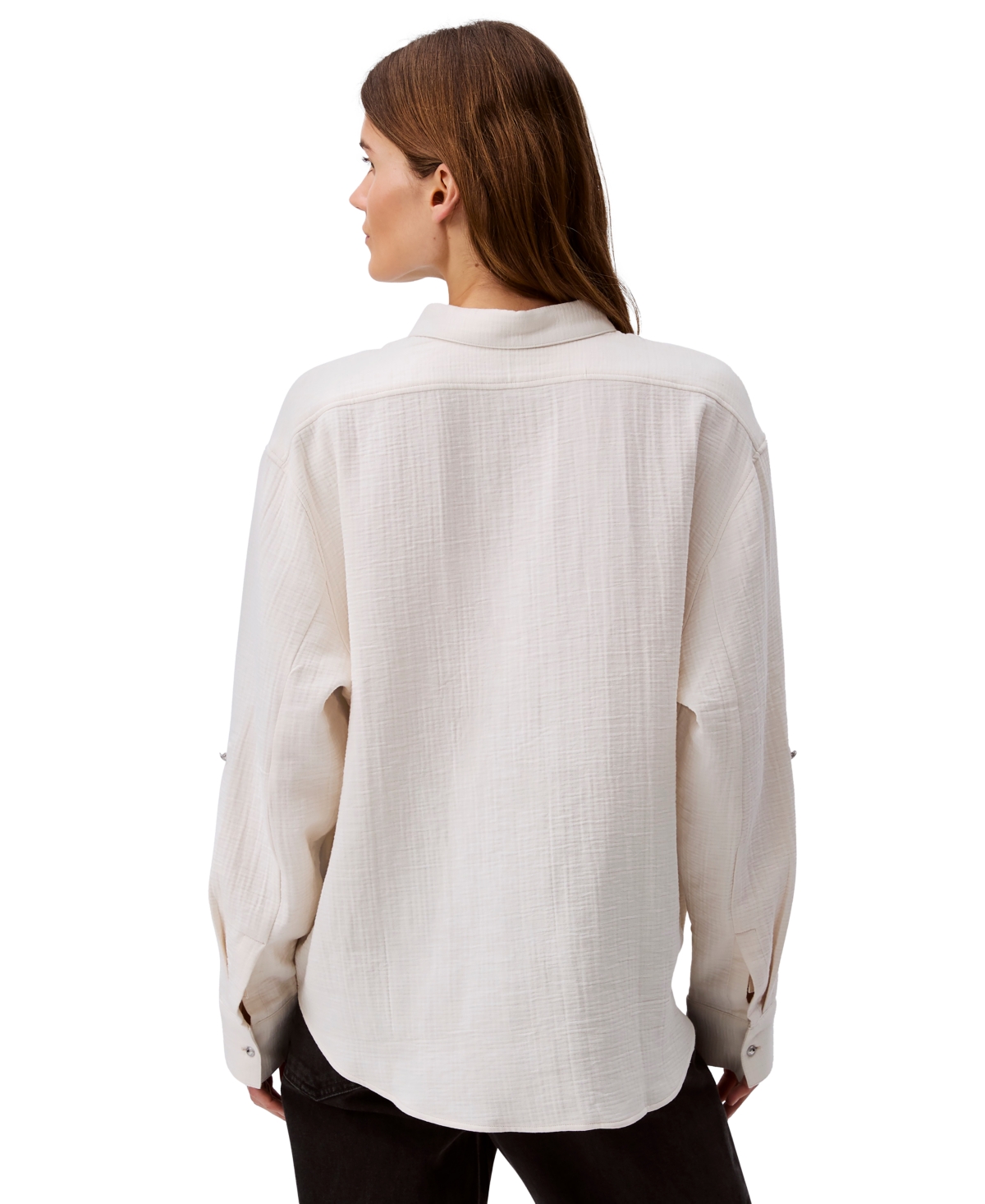 Calvin Klein Jeans Est.1978 Women's Double Gauze Roll-tab-sleeve Button-down Shirt In Chalk