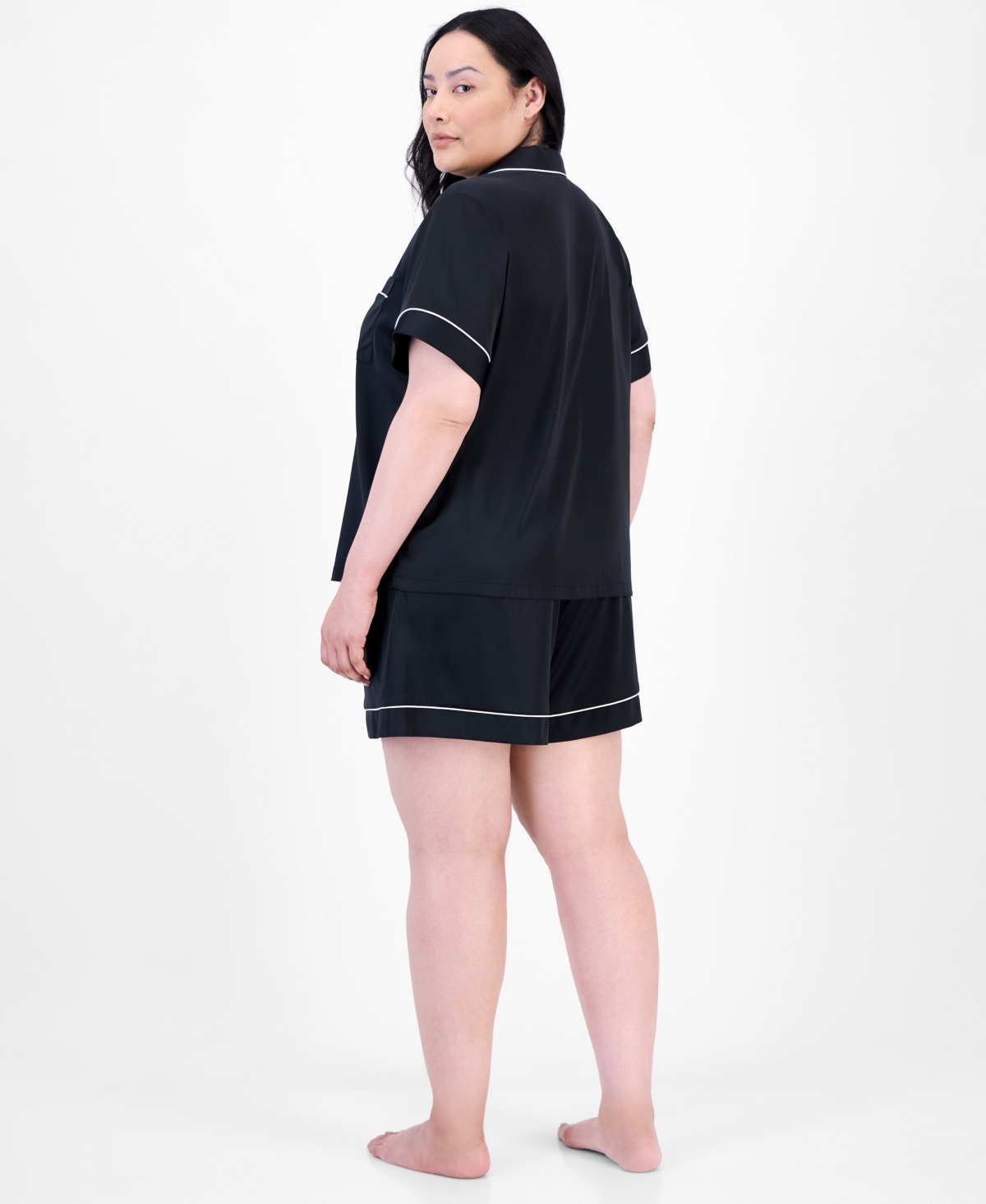 Shop Inc International Concepts I.n.c. International Concepts Plus Size Stretch Satin Notched-collar Pajama Set, Exclusively At Macy