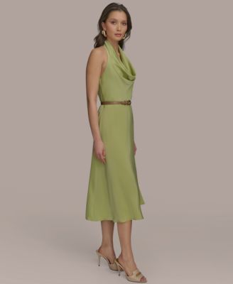 【Donna Karan New York】Halter Belted Midi Dress Donna Karan New York Women's Belted Halter A-Line Midi Dress