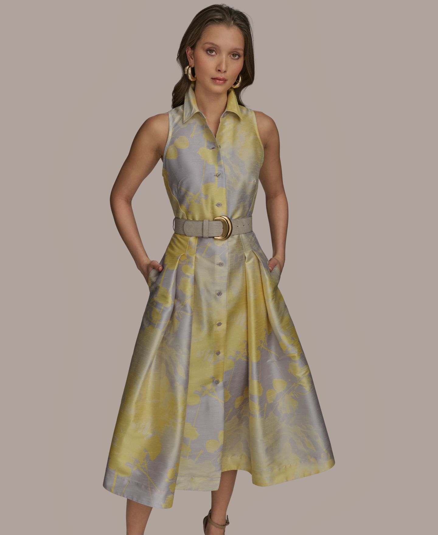 Женское платье Donna Karan New York Printed Fit & Flare Shirt Dress, цвет: Разноцветный — фото 5