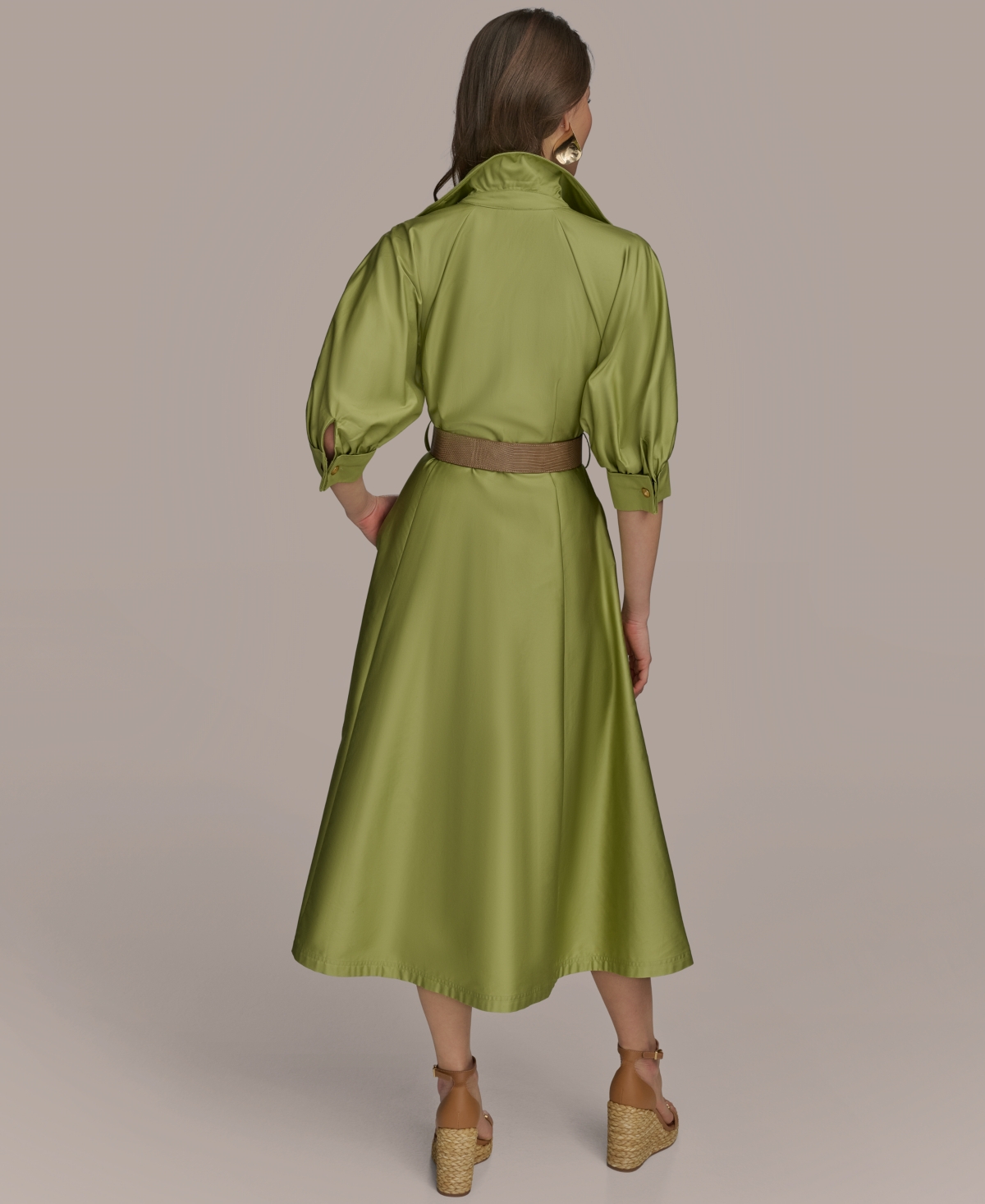 Donna Karan New York Cotton Sateen Midi Shirtdress In Kiwi