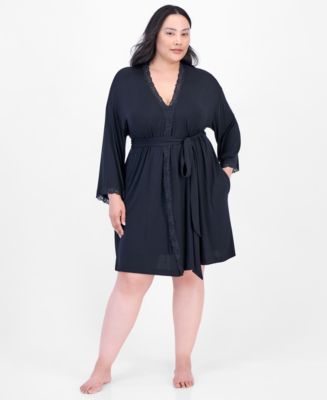 I.N.C. International Concepts Plus Size Lace-Trim Knit Wrap Robe ...