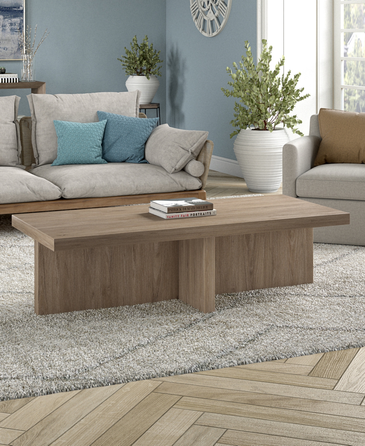Hudson & Canal 54" Elna Wide Rectangular Coffee Table In Antiqued Gray Oak
