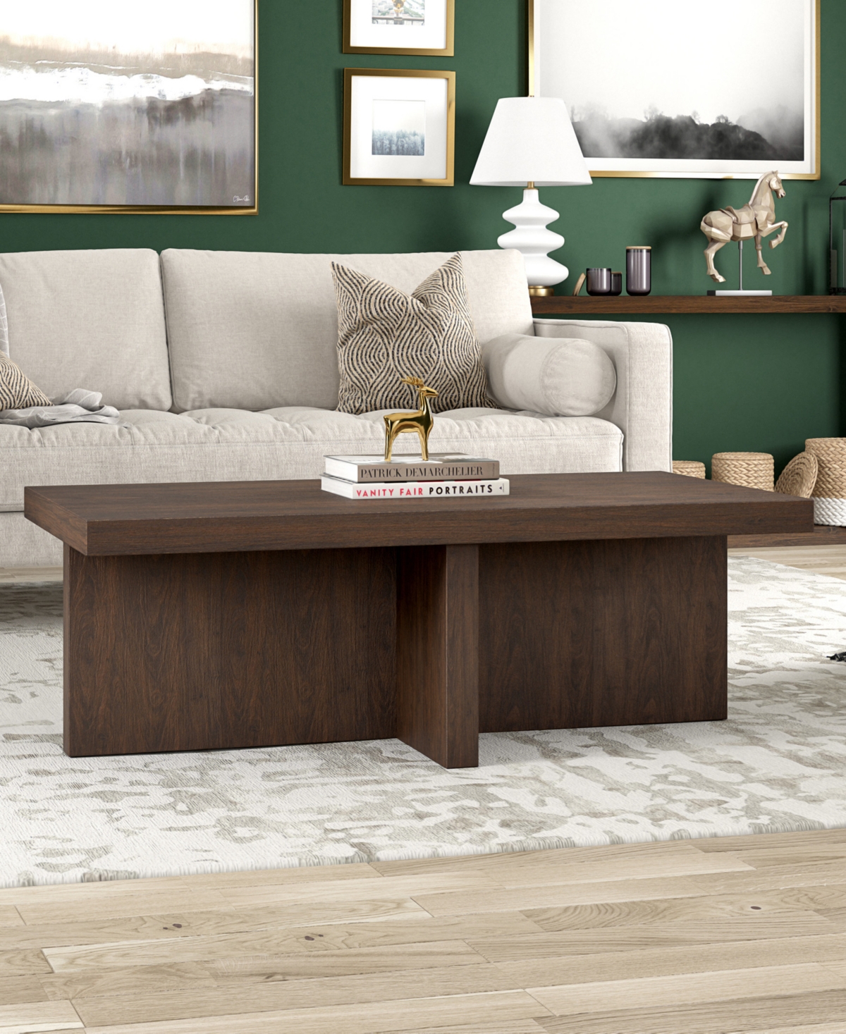Hudson & Canal 44" Elna Wide Rectangular Coffee Table In Alder Brown