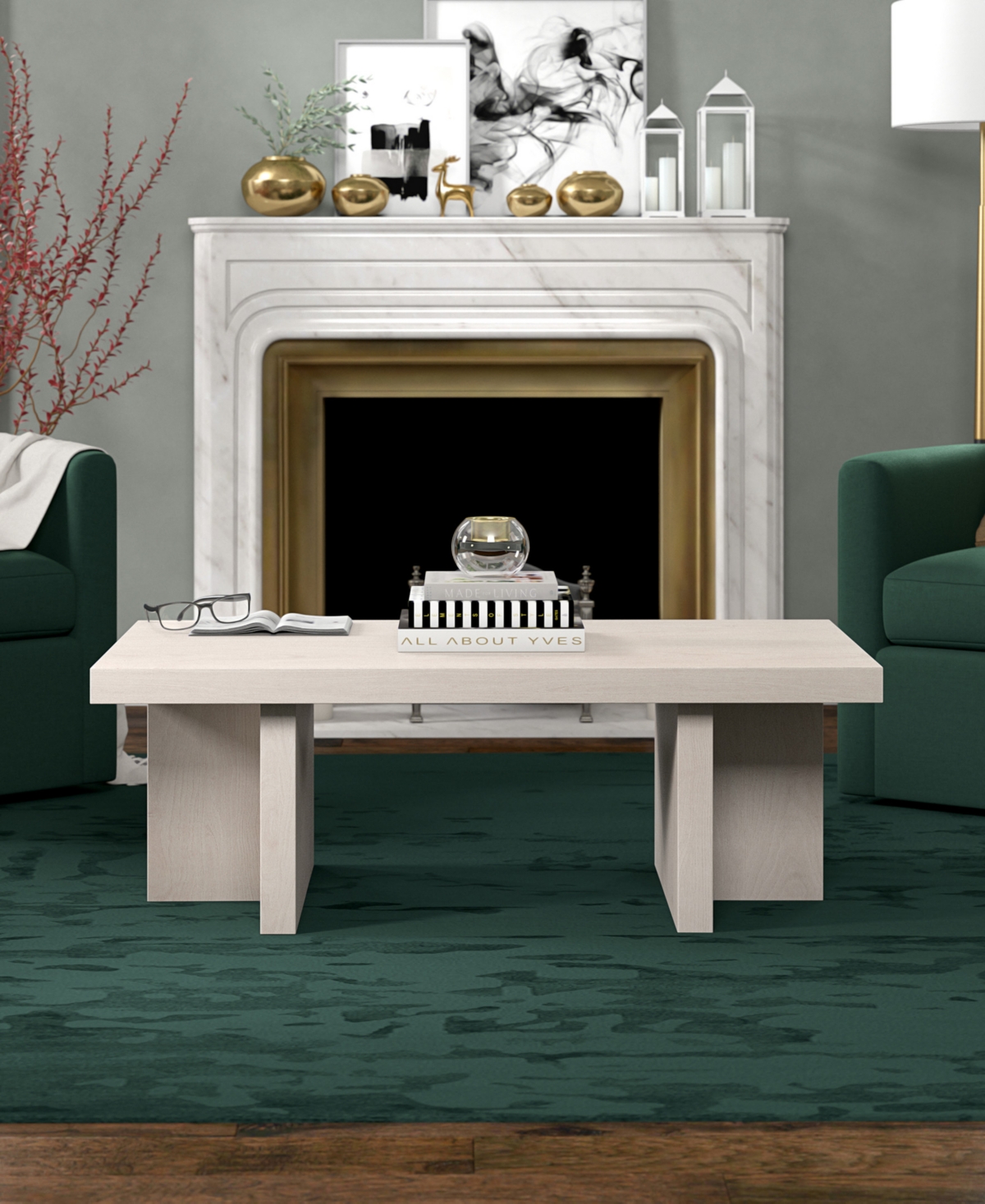 HUDSON & CANAL 44" DIMITRA WIDE RECTANGULAR COFFEE TABLE 