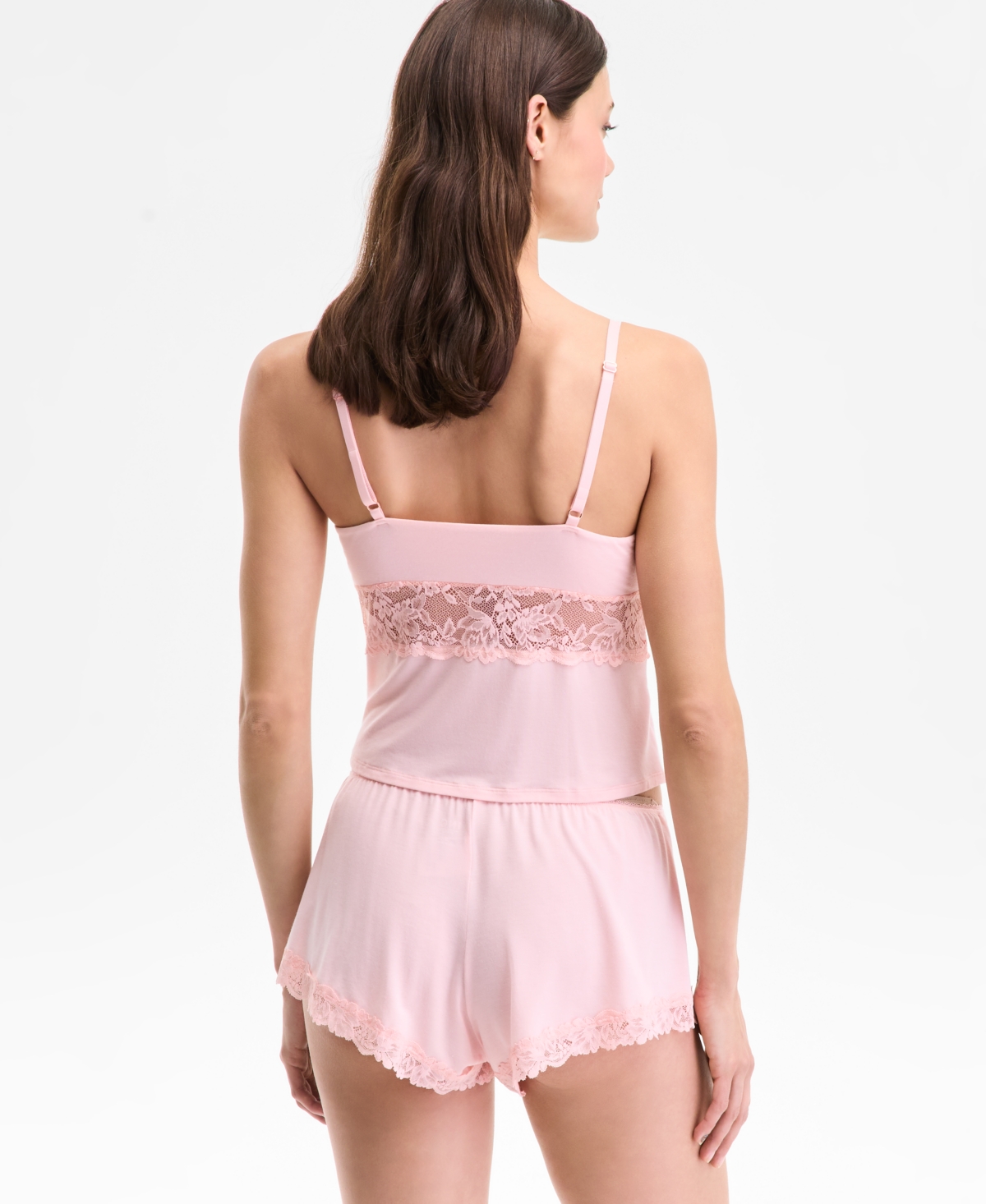 Inc International Concepts Women's Lace-trim Short Pajama Set, Exclusively At Macy's In Pink