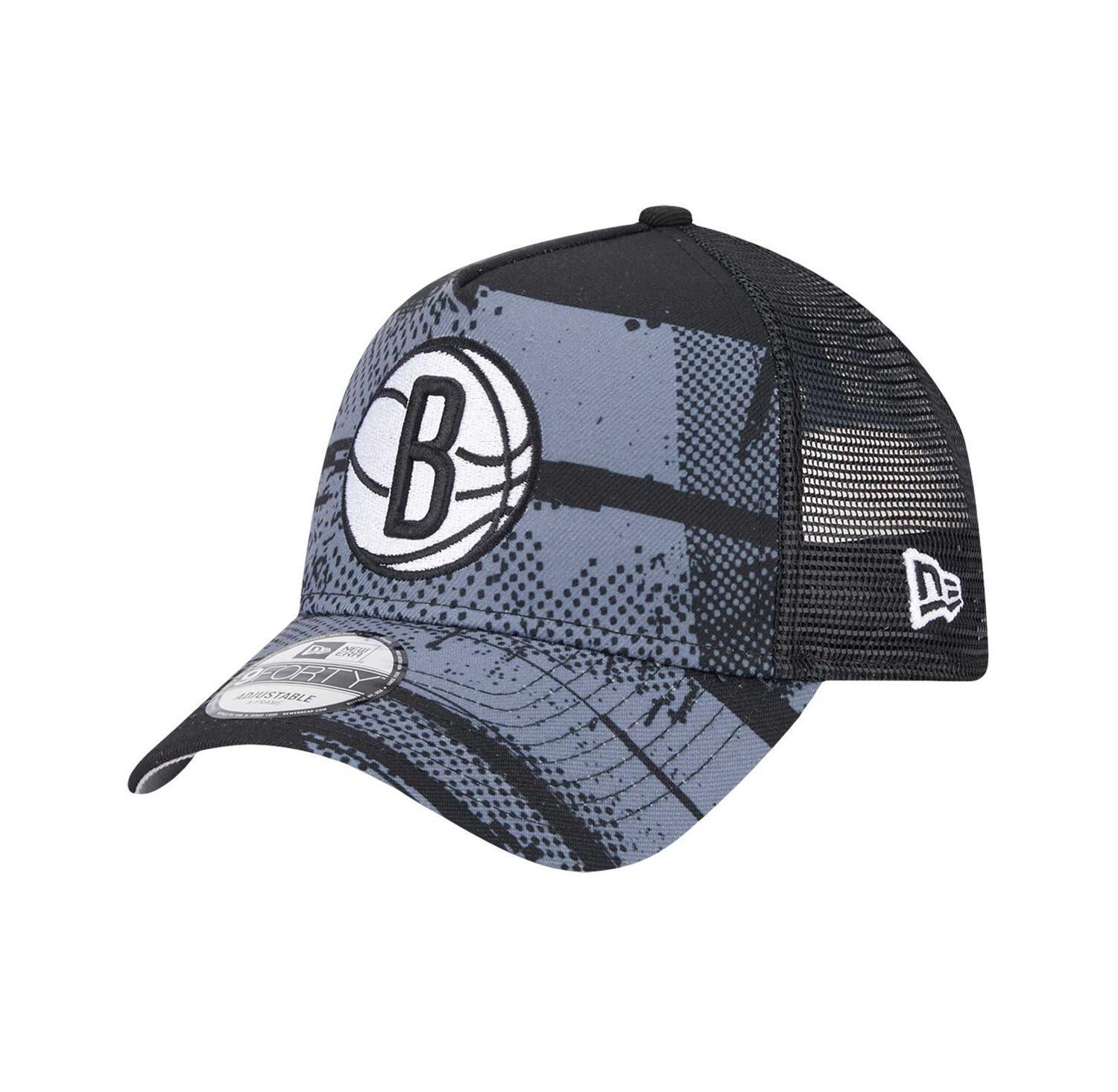 Men's Black/Charcoal Brooklyn Nets Tip Off A-Frame Trucker 9FORTY Adjustable Hat