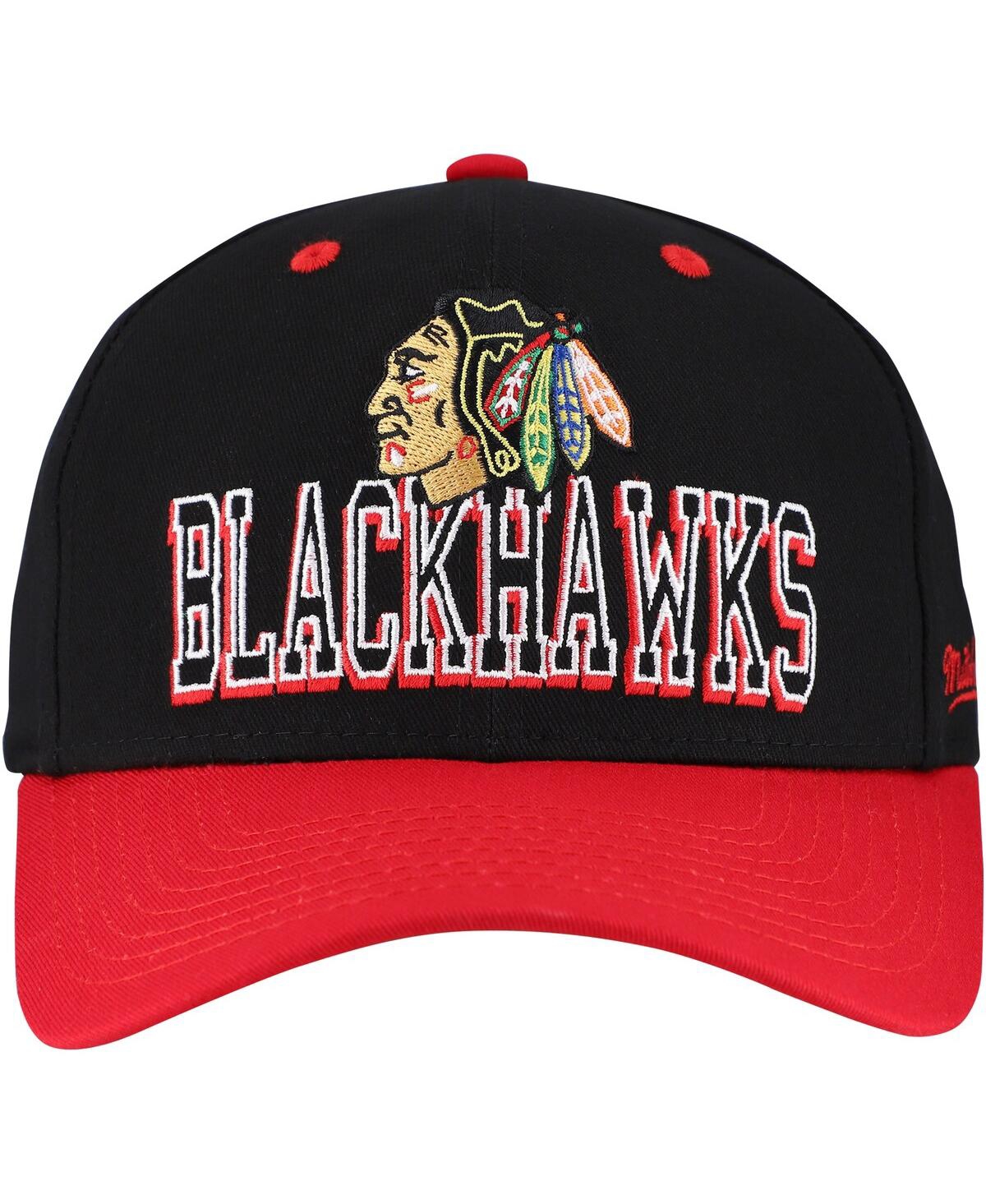 Mitchell & Ness Men's Black/red Chicago Blackhawks Backside Script Two-tone Pro Crown Adjustable Hat In Black,red