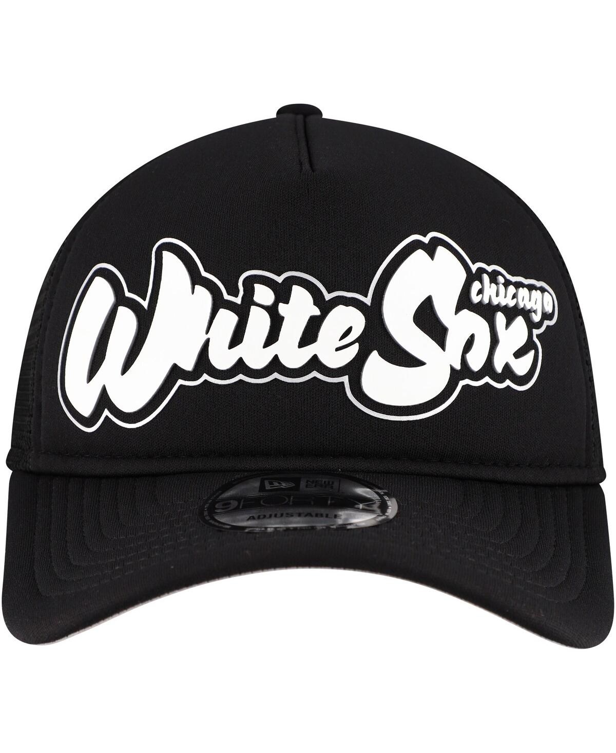 New Era Men's Black Chicago White Sox Retro Bold A-frame Trucker 9forty Adjustable Hat In Black