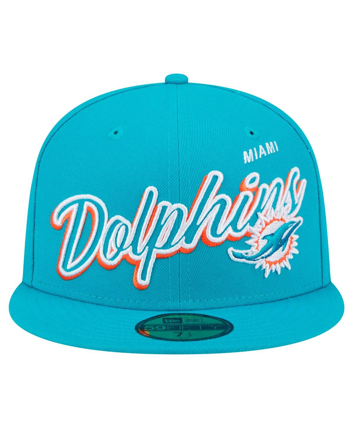 NEW ERA MEN'S AQUA MIAMI DOLPHINS SCRIPT SIDED 59FIFTY FITTED HAT 