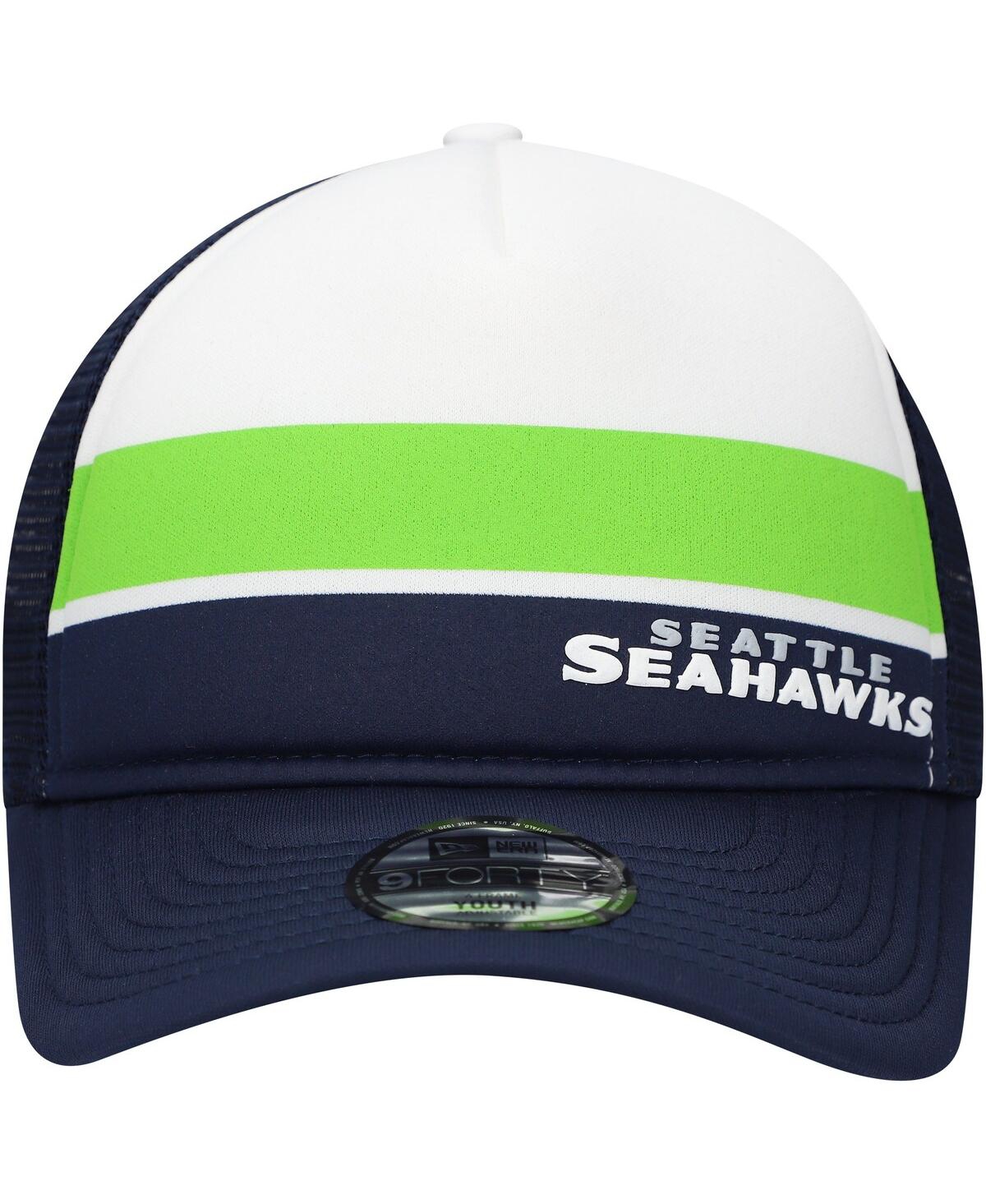 New Era Big Boys And Girls College Navy Seattle Seahawks Sport Night Color Block 9forty A-frame Trucker Adju In College Navy