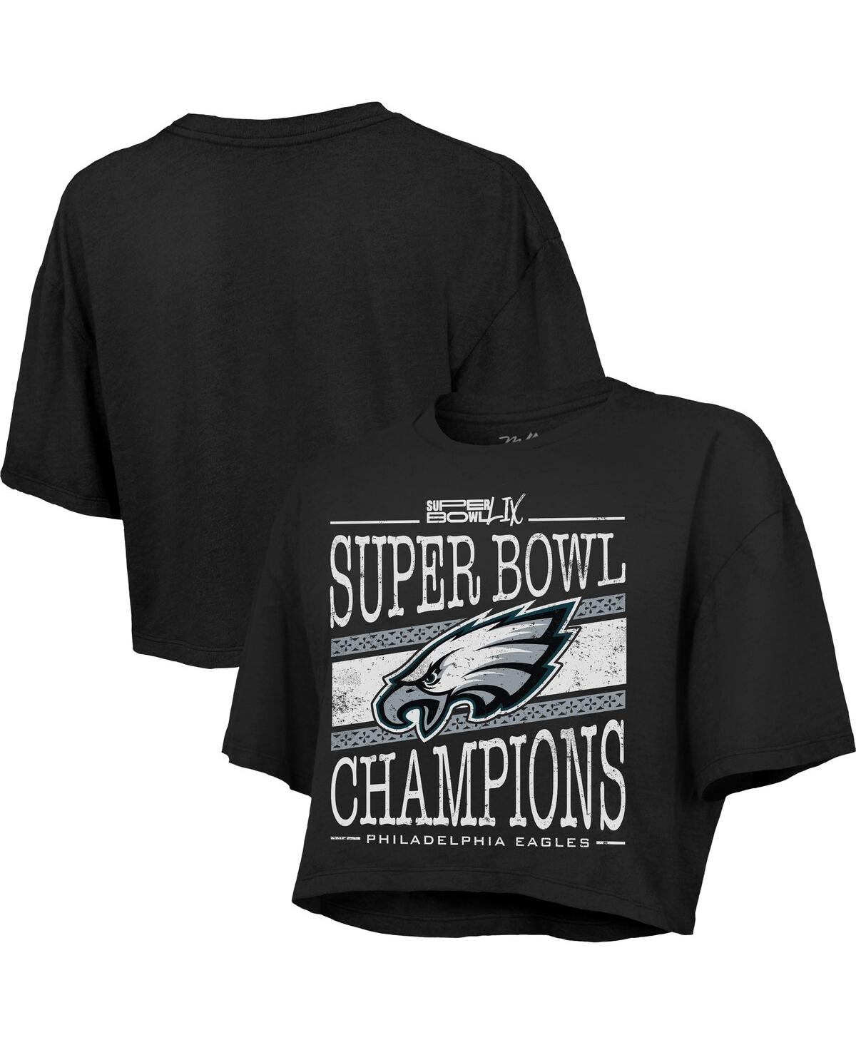 Majestic Women's Black Philadelphia Eagles Super Bowl Lix Champions Extra Point Boxy Crop Top In Black