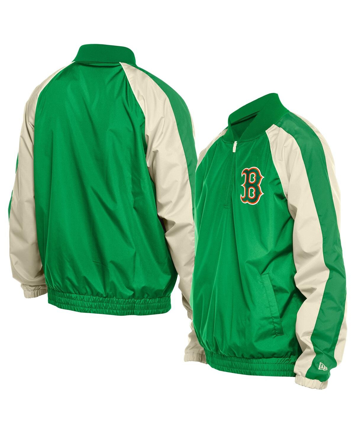 NEW ERA MEN'S KELLY GREEN BOSTON RED SOX RIPSTOP RAGLAN QUARTER-ZIP HOODIE WINDBREAKER JACKET 