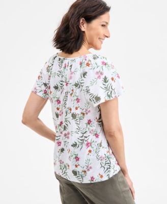 Petite Floating Fauna Flutter-Sleeve Knit Top, Exclusively at Macy's