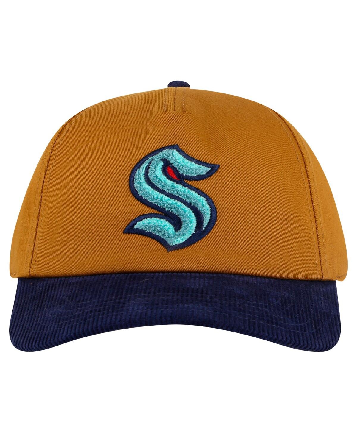 AMERICAN NEEDLE MEN'S TAN/DEEP SEA BLUE SEATTLE KRAKEN BURNETT ADJUSTABLE HAT 