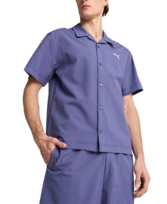 Puma - Men's Regular-Fit Button-Down Seersucker Camp Shirt